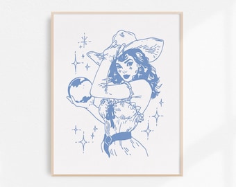 Crystal Ball Cowgirl, Cowgirl Fine Art Print, Retro Cowgirl Art, Vintage Cowgirl Wall Art, Western Wall Decor, Unframed Print
