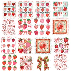 Boho Strawberry Coquette Bow PNG Bundle, Strawberry Festival Png, Summer Strawberry Png, Floral Stawberry Png, Coquette Strawberry Png