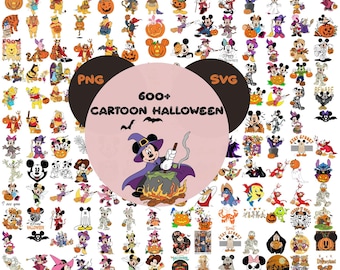 Plus de 600 packs Disney Halloween PNG/Svg, Svg Halloween souris et ami, personnage de dessin animé Halloween png, Trick or Treat png, ambiance effrayante png