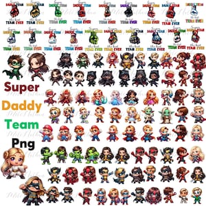 Abendessen Daddy Team Png Bundle, benutzerdefinierter Name Held Kinder Png, Superheld bestes Team aller Zeiten, glücklicher Vatertag Png, personalisierter Superheld Png