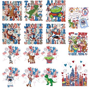 Lot Toy Story 4 juillet, PNG, t-shirt famille Toy Story personnages 4 juillet, voyage patriotique pour la fête de l'indépendance du monde png, joyeux 4 juillet