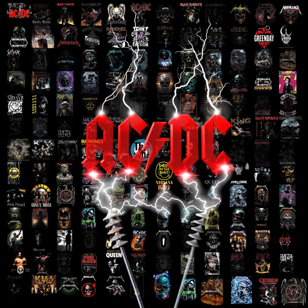 AC/DC Lightning PNG Bundle: Retro Rock Music Collage (digital Download ...