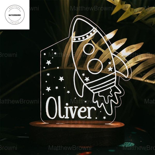 Space Rocket Night Light, Custom Kids Name Nursery Room, Personalized Bedroom Led Light, Rocket Kids Led Night Light