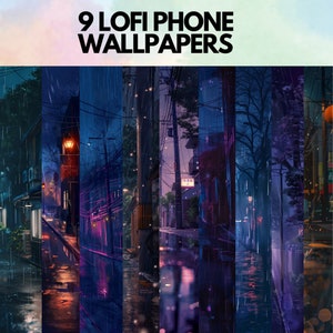 Dreamy Lofi Rainy Nights Anime Phone Wallpaper Bundle, Lofi Street View, Aesthetic Anime Whimsical Design