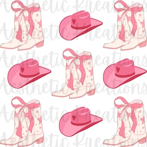 Pink Cowgirl boots and hat coquette PNG