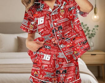 Charles Leclerc satijnen pyjama, Formule 1-pyjama kort, Charles Leclerc 16 zijden pyjama, cadeau voor fans