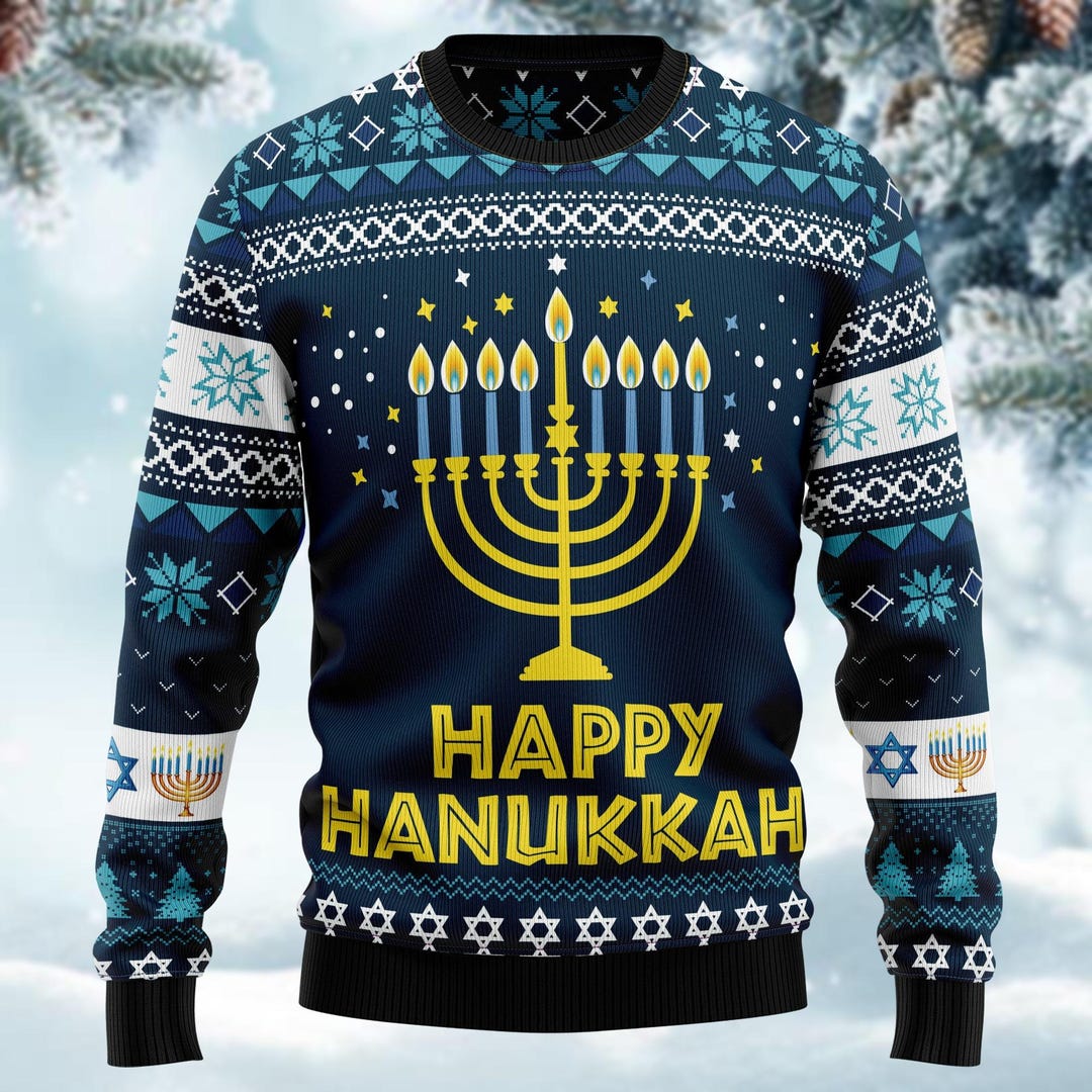 Hanukkah Ugly Christmas Sweater, Happy Hanukkah Xmas Sweater, Jewish ...