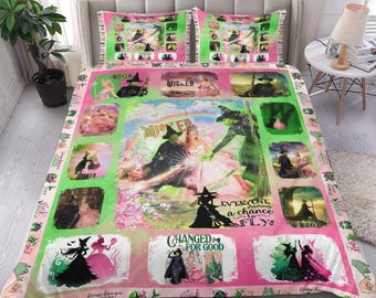 Juego de cama Wicked Change For Good, juego de cama con varita mágica Defy Gravity Broomstick, ventilador de película musical Wicked, decoración de dormitorio