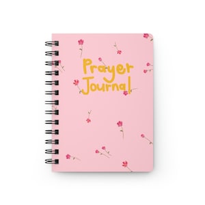 Pink Floral Spiral Prayer Journal, Light Pink Diary, Notebook, Cute Flower Planner, Spring Gift for Her, Bible Study, Pink Flowers