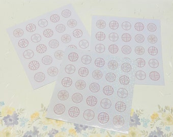 Korean Emblem Traditional Aesthetic Sticker Sheet |  25 pcs per sheet (3/4 in) | Party Favor label | 100 Day