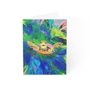 Cartões de felicitações coloridos de tartaruga - Arte vibrante para aniversários, agradecimentos ou qualquer ocasião - Conjuntos de 1, 10, 30, 50