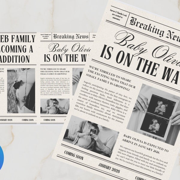 Vintage Newspaper Baby Announcement Template: Personalize Your Joyful News! | Customizable Baby Announcement