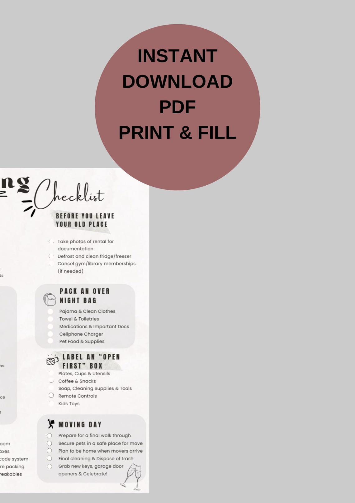 Moving Checklist Printable | Digital Moving Planner | Home Relocation ...