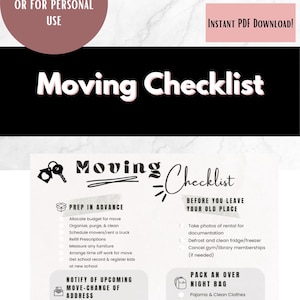 Moving Checklist Printable | Digital Moving Planner | Home Relocation To-Do List | Editable & Aesthetic PDF