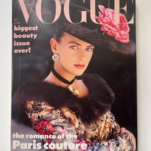 British Vogue Magazine - October 1987 - Biggest Beauty Issue Ever with Paris Couture Supplement. knitwear trends.