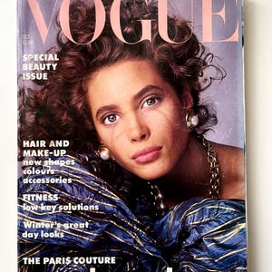 Vintage find - British Vogue - October 1986 - cover - Christy Turlington super model - great feature by Wella on hairstyles in 1986