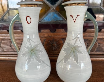 Vintage Pair of Stoneware Oil and Vinegar Bottles | Genuine Hand Crafted by SHOWA | Made in Japan