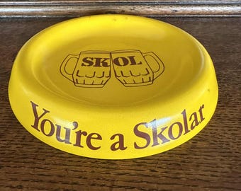 Retro Beer Advertising | 1960s 1970s Barware | Vintage Skol Lager Ashtray | “You’re a Skolar” | William Younger's Scotch Bitter |