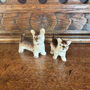 Vintage Porcelain Brown & White Terrier Dogs - Set of 2 - Mini Figurines - Selling as a Pair