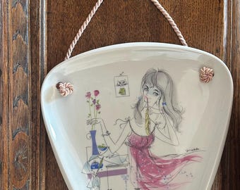Mid-Century 1960s German Wall Plate by Alka Kunst | Hand Painted Woman Design | West Germany