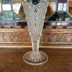 Elegant Glass Vase Vintage | Cane and Starburst Pattern | Early American Pattern Glass | EAPG