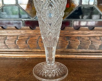 Elegant Glass Vase Vintage | Cane and Starburst Pattern | Early American Pattern Glass | EAPG