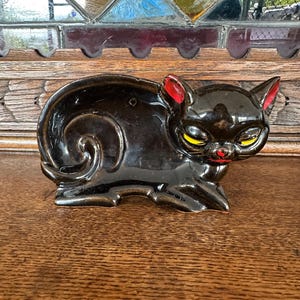 Vintage 1950s Black Cat Trinket Dish // Shafford Redware JAPAN Ashtray