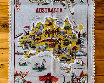 Vintage Tea Towels **New Condition** Linen Cotton - AUSTRALIA & AUSTRALIANA Collection