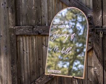 Specchio per cartello di benvenuto in vinile dorato / Benvenuto al nostro matrimonio