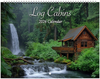 Calendario de pared de cabañas de madera 2026 (EE. UU. y Canadá)
