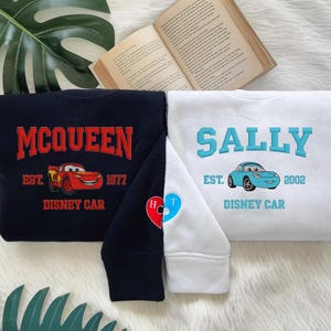 Mcqueen Sally Embroidery Sweatshirt, Custom Disney Cars Movie Embroidered Sweatshirt, Mcqueen Lightning 95 Sweatshirt, Disney Couple Gift