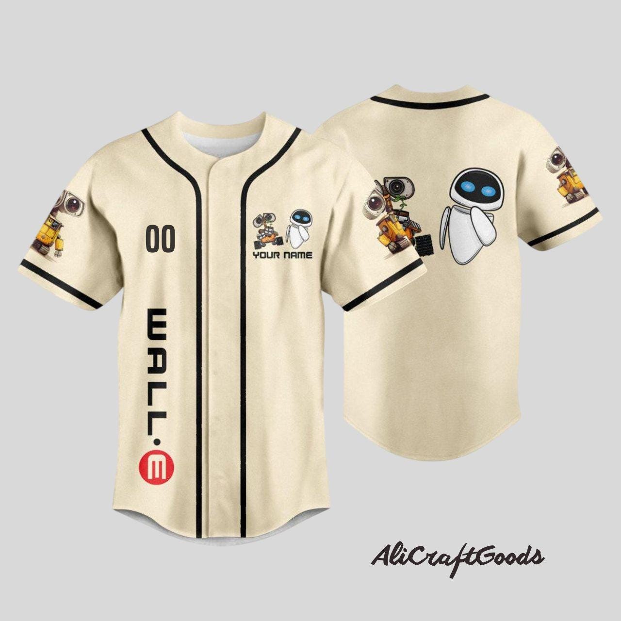 Personalized Disney WALL-E And EVE Baseball Jersey, Youth, Adult Disney Baseball Jersey, Disney Couple Shirt, Disney Trip Shirt