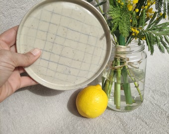 Petite assiette "coup de cayon" faite main grès émaillé céramique artisanale vaisselle