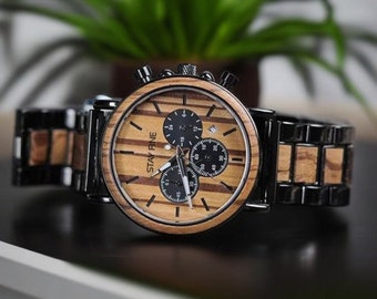 Handgemaakt jubileumcadeau voor hem, houten horloge, gepersonaliseerd horloge, gegraveerd horloge, houten horloge, bruidsjonkers kijken, vriendje cadeau voor mannen