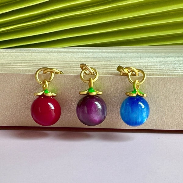 Dainty Matte 18K Gold Plated Lucky Ball Double Bracelet Charms with Crystal Glass and Enamel, DIY Jewellery Making