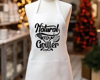 Funny Apron Quote, Natural Born Griller Apron, Good Food Is Good Mood, Grill Cooking Lover Apron, Funny BBQ Party Apron, Mom Celebration Day