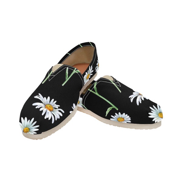 Canvas Slip-On Black Flower Custom For Men's and Women's Shoes