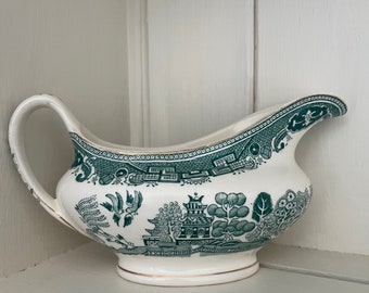 Vintage Willow Green Victorian Porcelain Fenton England Gravy Boat Jug Pitcher