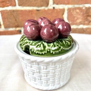 Vintage Ceramic Berry Jam Jar – Basket-Weave Base, 3-D Cherries (Cottagecore Decor)