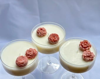Personalized Martini Glass Soy Candle with Bloom Wax Melt