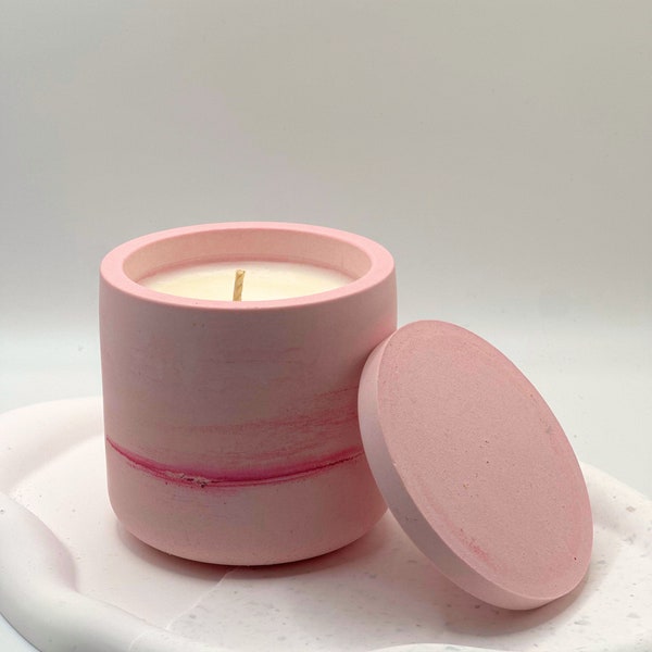 Vintage Tea Rose Round Candle Jar, Concrete Candle Jar, Handmade Soy Wax Candles, Unique Candle, Cozy Vibes, Gift Ideas, Luxury Candles
