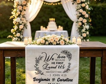 Letrero personalizado para mesa de boda cristiana, letrero del Cantar de los Cantares, mantelería personalizada con versículo bíblico, letrero con apellido, decoración para fiesta de compromiso