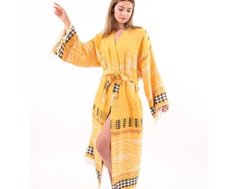 Turkish cotton ethnic patterned unisex bathrobe, muslin caftan, muslin  Beach Wear, Spa Bathrobe, Dressing Gown, Turkish cotton bathrobe