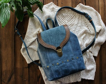 Leather and suede backpack