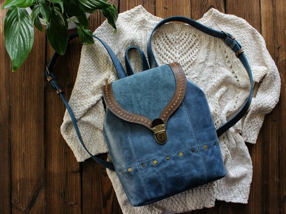 Leather and Suede Backpack - Etsy display picture 1