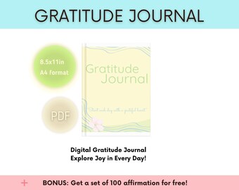 Digital Gratitude Journal with Daily Prompts: Printable Diary for Positivity, Reflection & Affirmations