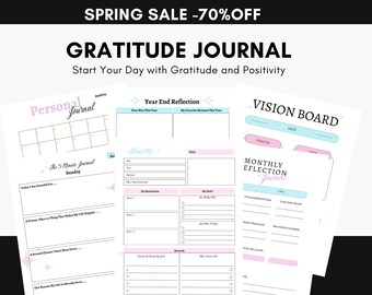 Digital Gratitude Journal: 30-Day Printable Gratitude Journal for Daily Reflection, Instant Download