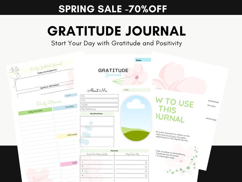 Digital Gratitude Journal with Daily Prompts: Printable Diary for Positivity, Reflection & Affirmations zdjęcie 1