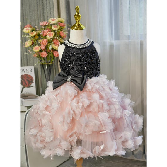 New Halter Black Top Pink Bottom Tutu Dress Luxury Beads Lace Applique Kid  Birthday Dress Custom - Etsy