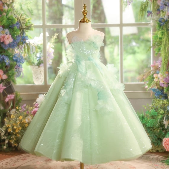 light green spring dress Parina | Light Green Strappy Volume-Hem Midi Dress main image 1